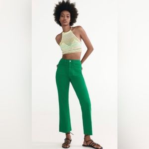 Brand new with tags attached. Zara cropped sailor flare jeans in green. Size 6